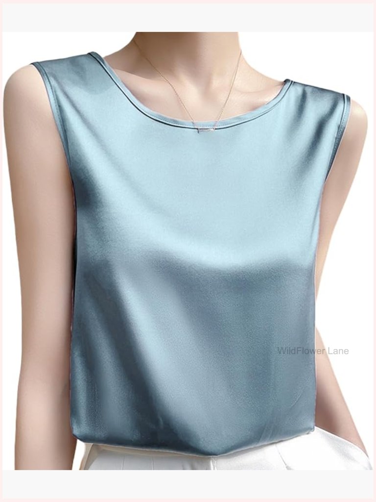 Buttery-Soft Mulberry Silk Tank Top - Sleeveless Cami Crew Neck